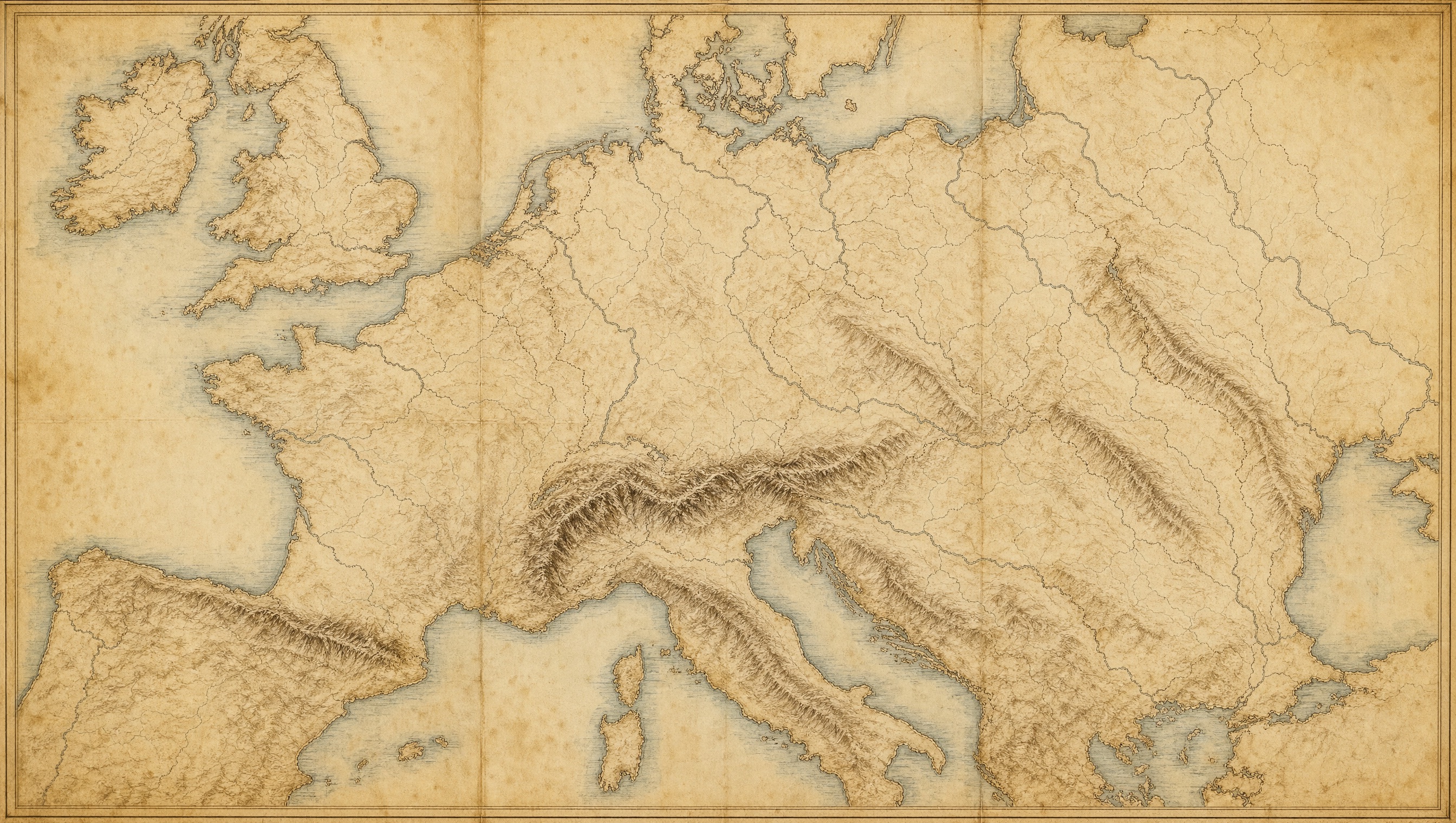 A hand drawn map of Europe in sepia ink on aged paper. A route is drawn across it, from Łódź and Warsaw west to Vittel and Drancy in France, then east again to Auschwitz.